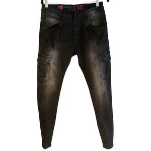 Emporio 10X Black Distressed Cargo Jogger Jeans Size M Slim Fit Denim